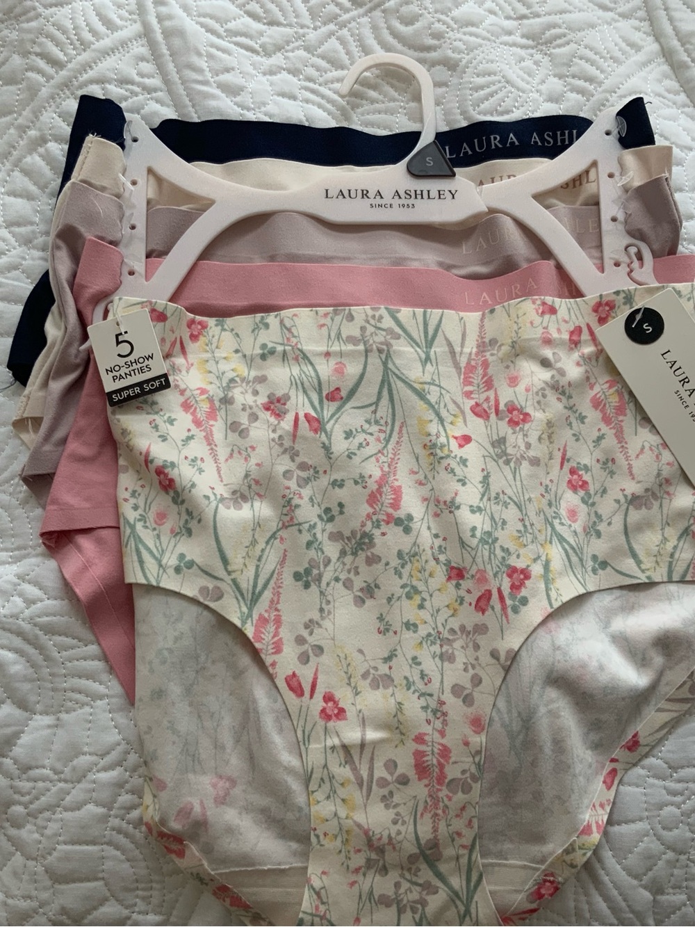 Laura Ashley No-Show Panty 5-Pack in Navy, Pink, Cream Floral